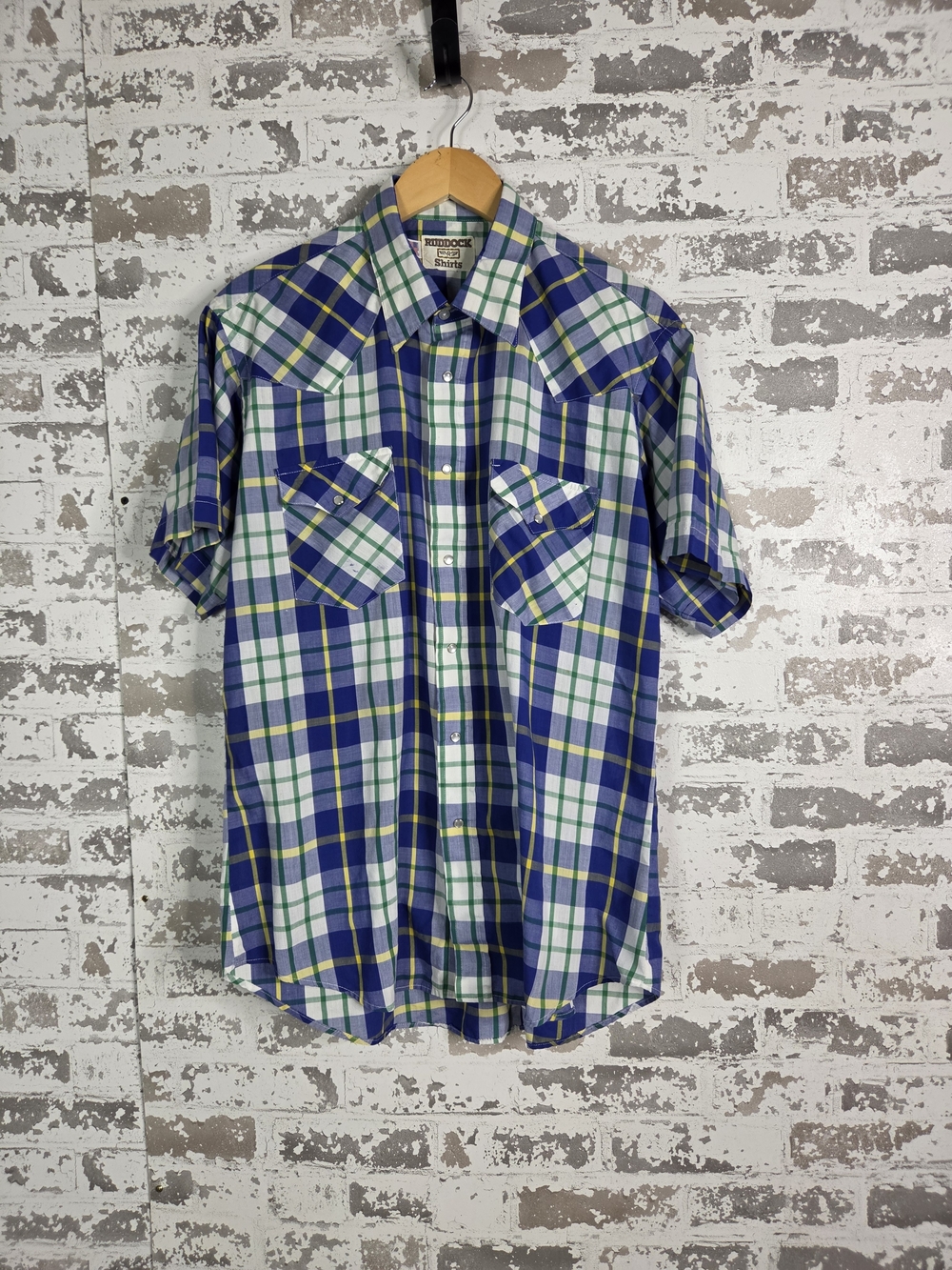 Vintage Ruddock Shirts Mens Plaid Western Pearl Snap Short Sleeve Size M
